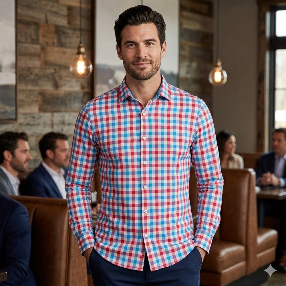 Mizzen+Main Leeward Dress Shirt Mens Medium Multi Check Performance 1WS-0522